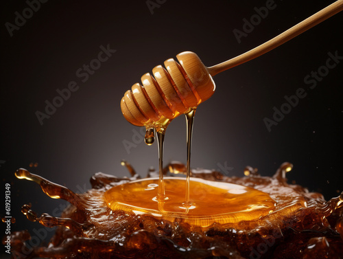 Honey falling from a wooden stick