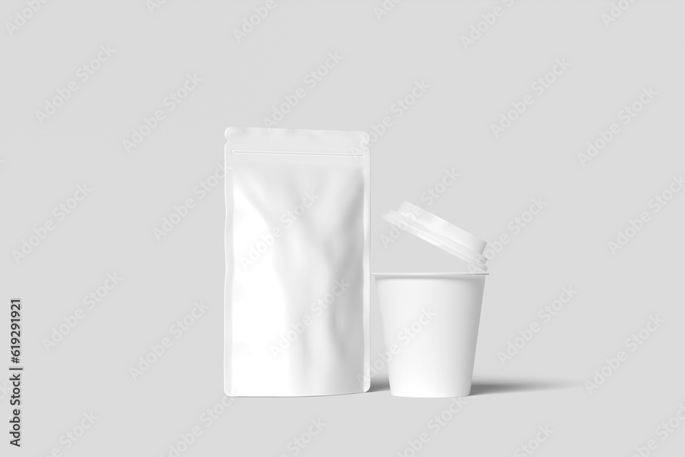 Coffee Pouch Packaging with Paper cup Mockup Blank Coffee Pouch Packaging with Paper cup Mockup Blank