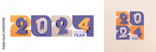2024 new year with unique number background. Happy new year 2024 with 3D number