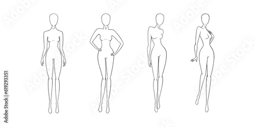 Women body fashion sketch. Female fashion poses as models. Vector illustration isolated in white background