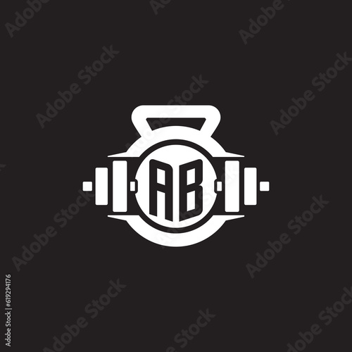 Initial AB logo design ideas with simple dumbbell and kettlebell icon