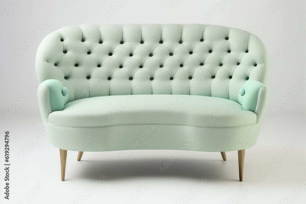 modern green couch on a minimalistic white floor. Generative AI