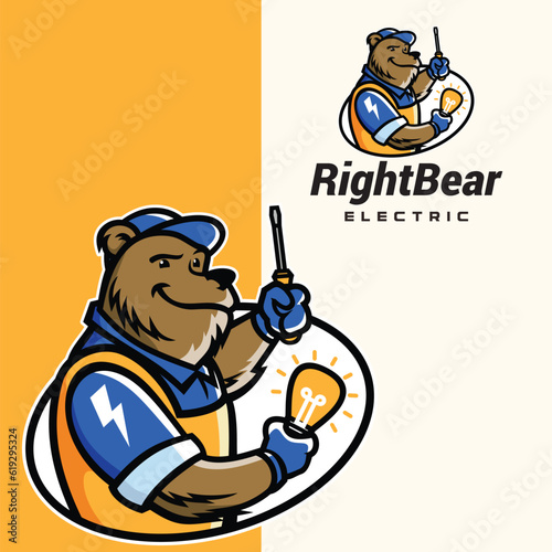 Electrician Bear Vintage Mascot Logo