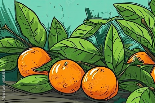tree filled with ripe oranges ready for harvest. Generative AI