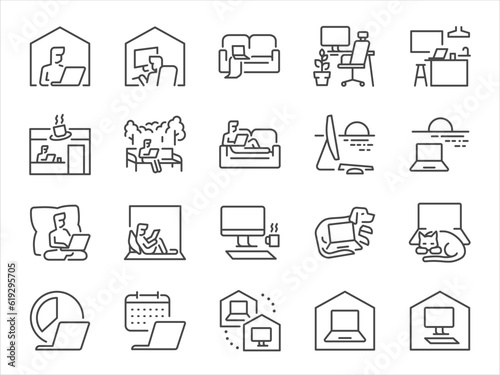 Work from home icon set. It included WFH, work from anywhere, digital nomad, new normal, and more icons. Editable Vector Stroke.
