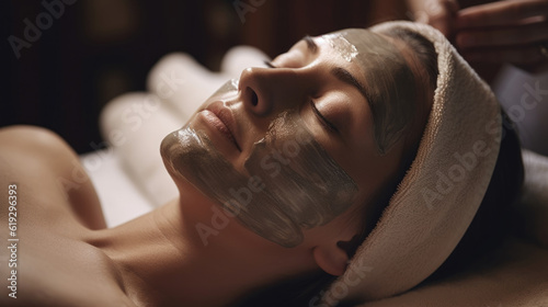 Woman Receiving a Mud Mask Facial In Spa Generative AI 