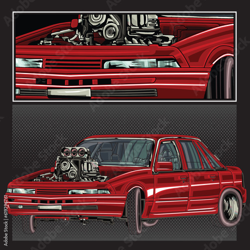 red drag race illustration isolated in black background for poster, t-shirt, graphic design, business element, and card