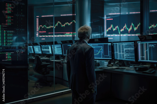 Financial Concern - Man Analyzing Stock Market Charts - Generative AI 