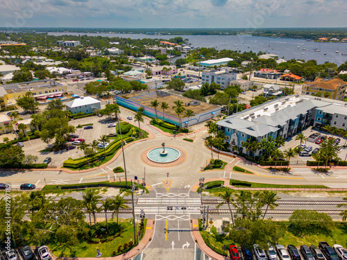 Aerial photo traffic circle Downtown Stuart Florida USA