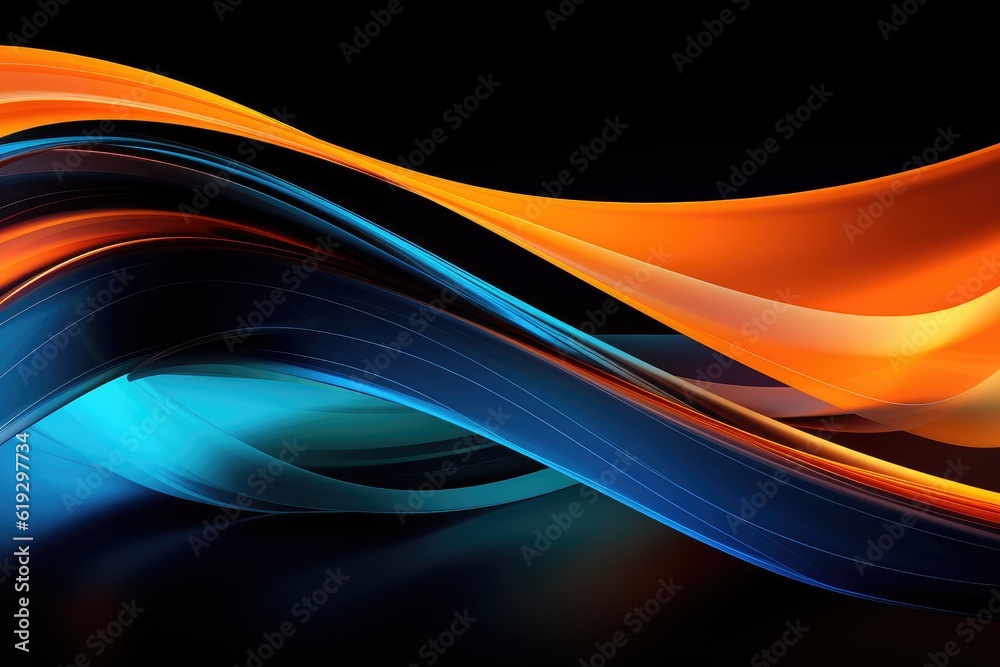 Naklejka premium Abstract Light Orange and blue wave on black background