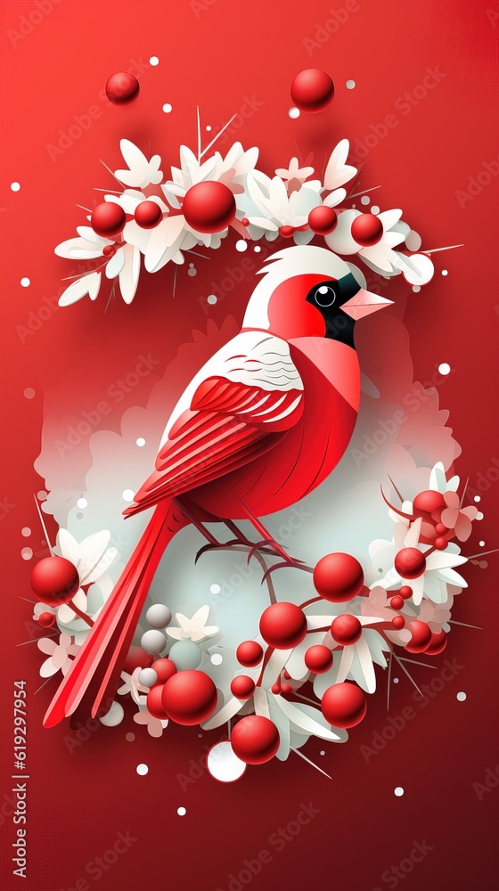 Fototapeta premium red cardinal Christmas bird on frame generative ai