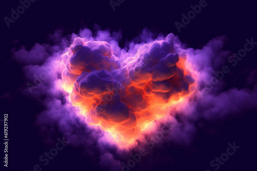 Love concept with sky and heart-shaped cloud traced in neon light. Valentine's Day minimal ideas
