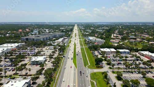 Aerial flyover drone video Federal Highway US1 Stuart Florida photo