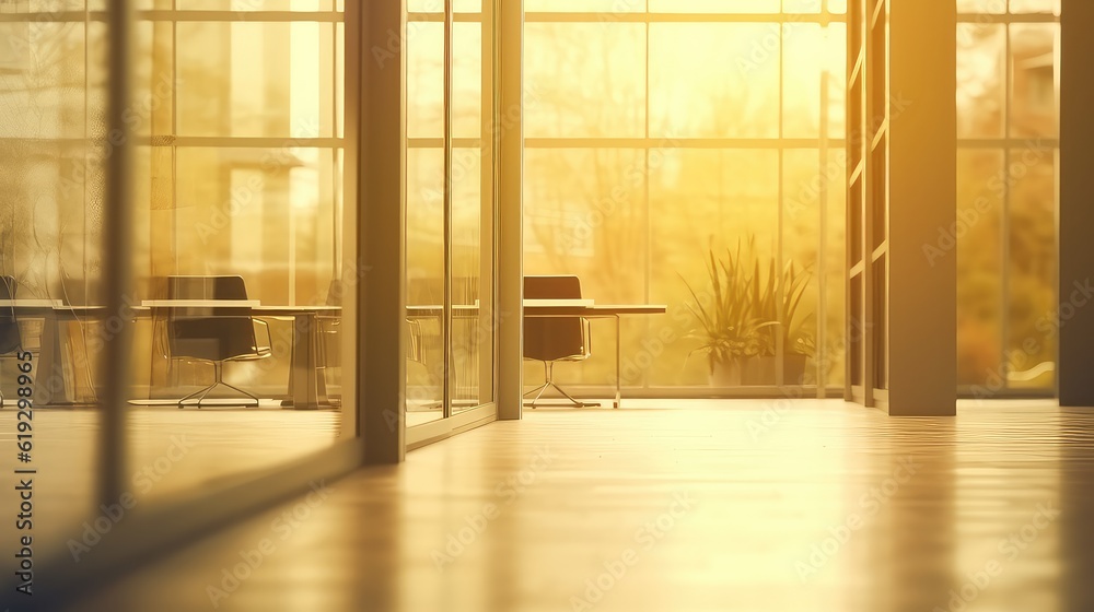 Fototapeta premium morning Abstract blurred office interior room. blurry working space with defocused effect. use for background or backdrop in business concept