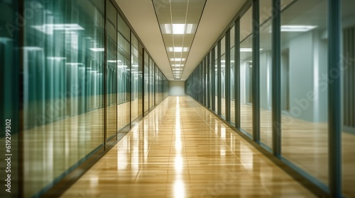 Empty modern office corridor with bright white light and large windows  best for background concepts and ideas for business presentation background  wallpaper and backdrop 