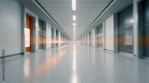 Wide empty modern office corridor with bright white light and large windows, best for background concepts and ideas for business presentation background, wallpaper and backdrop 