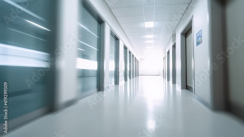 A very quite Long empty modern office corridor with bright white light and large windows  best for background concepts and ideas for business presentation background  wallpaper and backdrop 