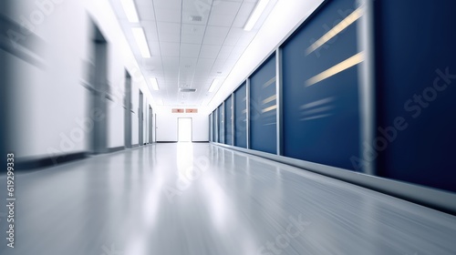 Empty Nice and White Long empty modern office corridor with bright white light and large windows, best for background concepts and ideas for business presentation background, wallpaper and backdrop 