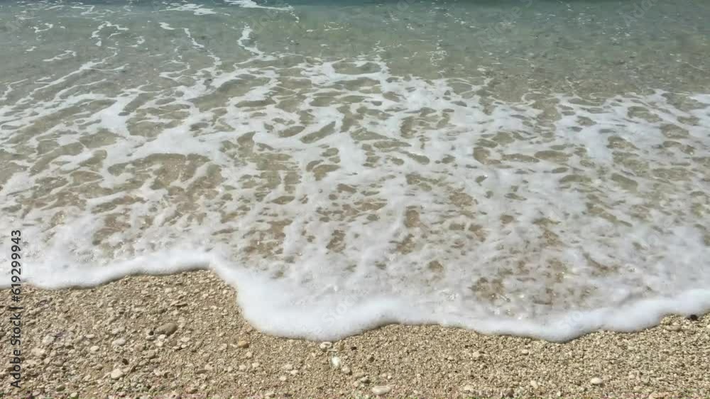view on the beach with sand and waves view on the beach with sand and waves