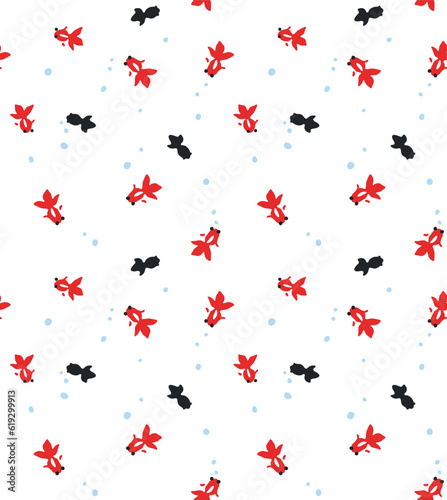 Japanese Cute Gold Fish Vector Seamless Pattern