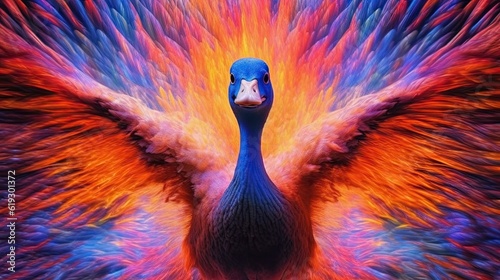 goose  form and spirit through an abstract lens. dynamic and expressive goose print by using bold brushstrokes, splatters, and drips of paint. goose untamed energy cute goose poster photo