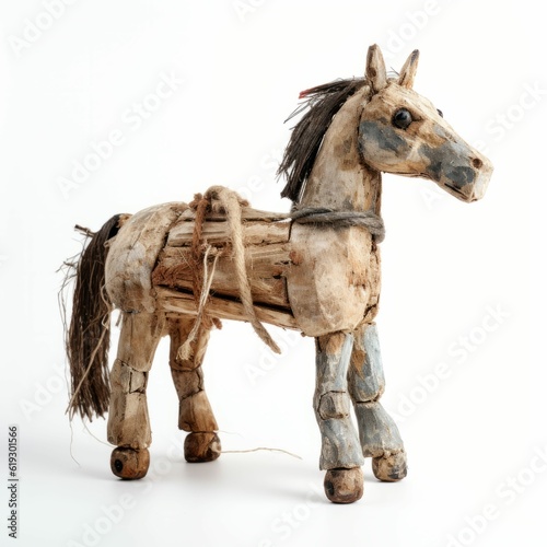 Wooden Horse Vintage Toy Isolated on White Background