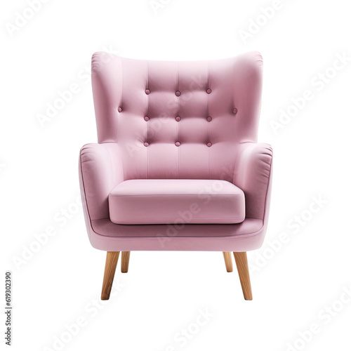 Armchair art deco style in pink isolated on transparent background. Front view. Series of furniture