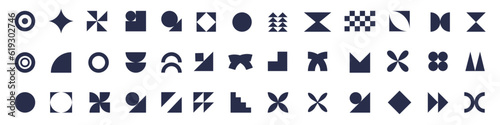 Brutalism shapes, Abstract minimalist geometric elements. Brutalist design icons and signs. Trendy abstract minimalist figures, stars, flowes, circles. Modern abstract graphic design
