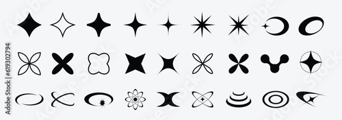 Y2k elements. Y2k vector set. geometric brutalism forms sticker. Y2k style graphic design. Star burst sticker vector set. Stars collection. Star icons. Vector illustration star blank label