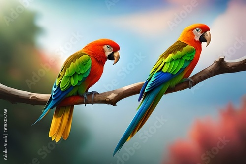 aweosome geomatric shape vector of parrot in red green and blue color genearive ai look 