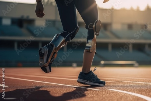 Human legs with handicap on track. Generative ai