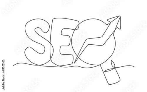 SEO One line drawing on white background