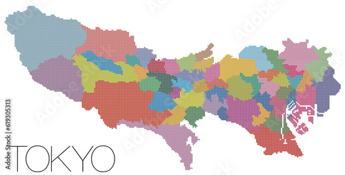 東京都ドット地図 23区 多摩地域 影付き TOKIO map