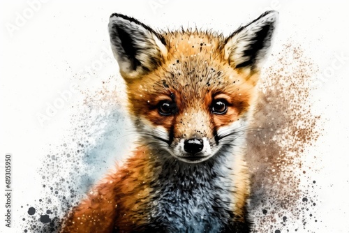 close up of a red fox on a white background. Generative AI © 2rogan