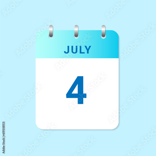 Daily calendar 4th of July month on white paper note