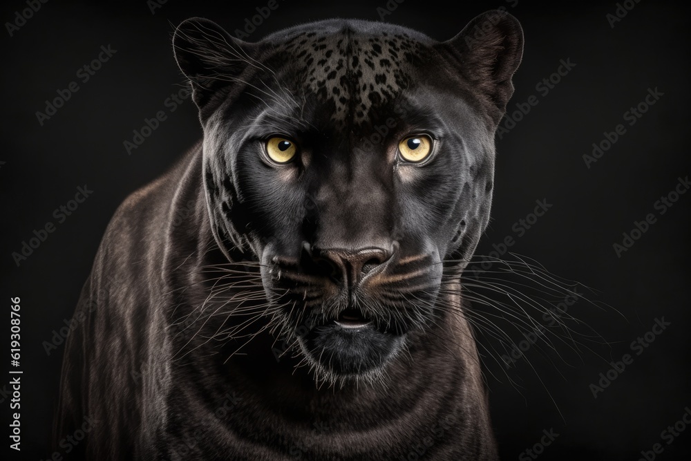 majestic black leopard with piercing yellow eyes. Generative AI