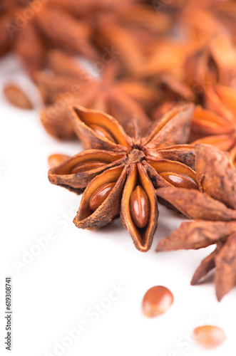 anisetree anise. Spices and dry herbs. Whole Star Anise isolated on white background