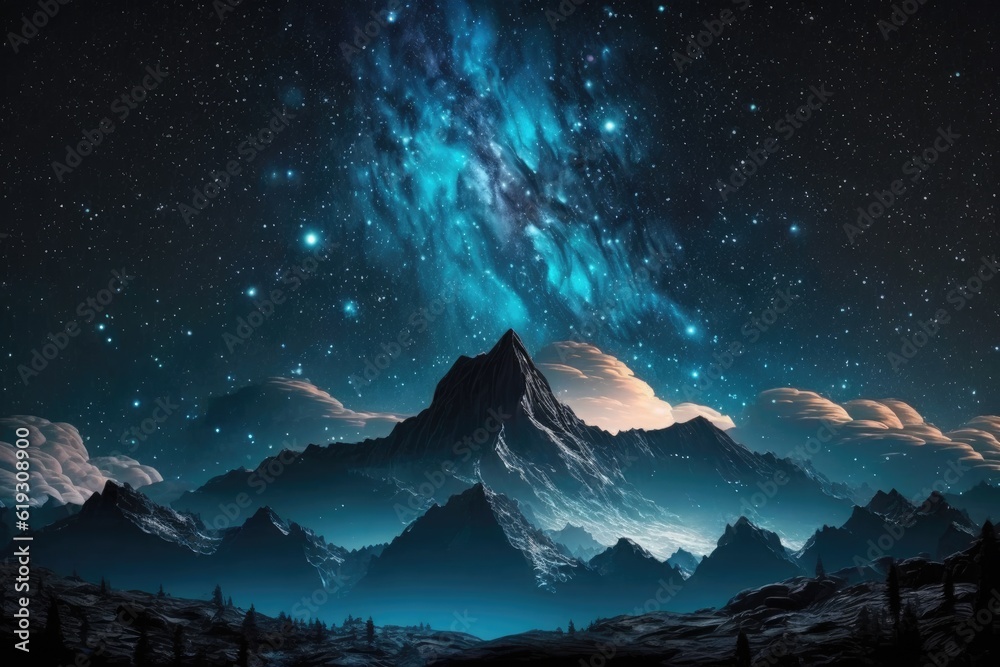 Night Sky with Mountains and Stars. Generative AI