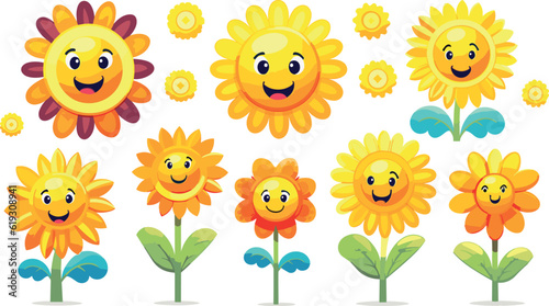 Groovy Flower Cartoon Characters: Retro Trippy Style Vector Illustration