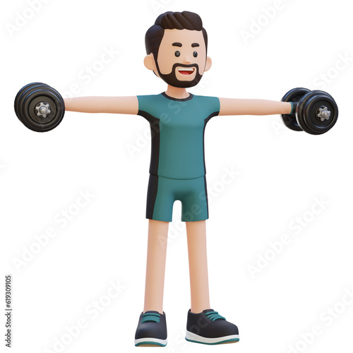 3D Sportsman Character Performing Dumbbell Lateral Raise