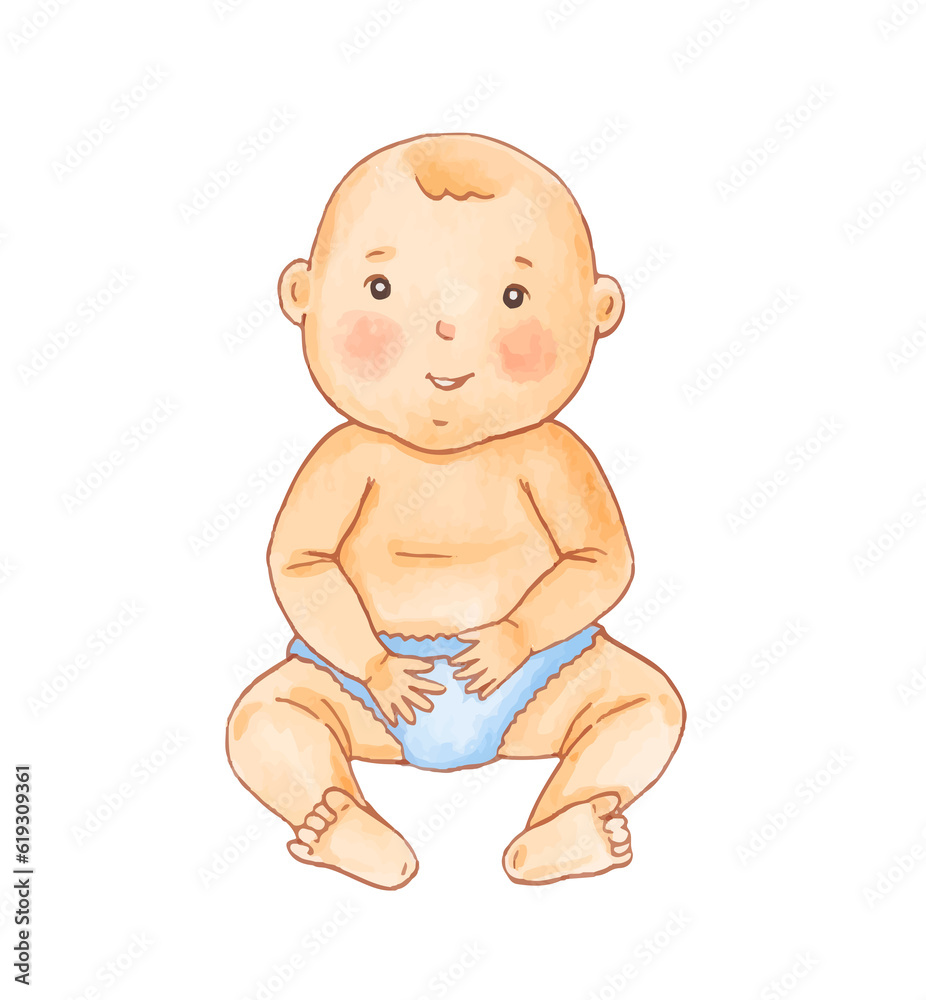 Watercolor illustration of cute baby Watercolor illustration of cute baby