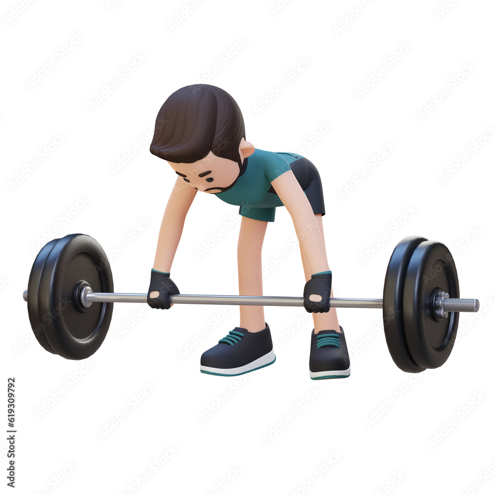 3D Sportsman Character Sculpting Back Muscles with Bent Over Row Workout 3D Sportsman Character Sculpting Back Muscles with Bent Over Row Workout