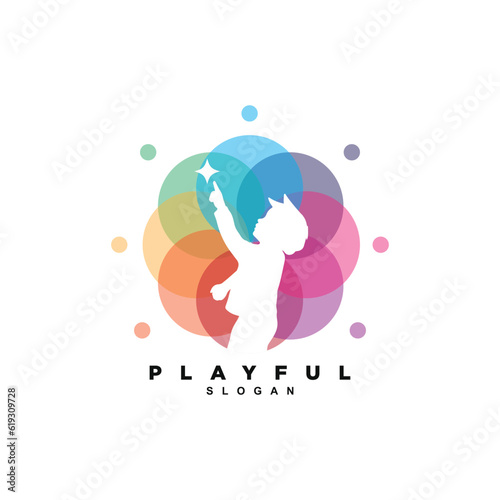Cheer playful and colorful kid reach the star logo design vector