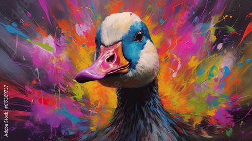 goose  form and spirit through an abstract lens. dynamic and expressive goose print by using bold brushstrokes, splatters, and drips of paint. goose untamed energy cute goose poster photo
