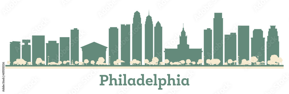 Abstract Philadelphia USA City Skyline with Color Buildings.