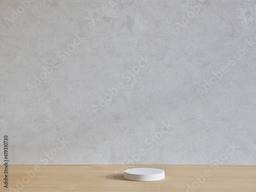 Wood surface and textured grey wall background with prop for placing product on. Shot on Phase one 100 megapixel for a super high quality image