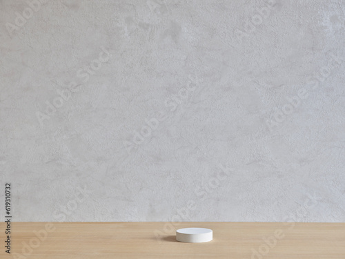 Wood surface and textured grey wall background with prop for placing product on. Shot on Phase one 100 megapixel for a super high quality image