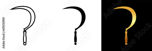 Sickle icon represents a versatile agricultural tool with a curved blade used for cutting grass, crops, and weeds.