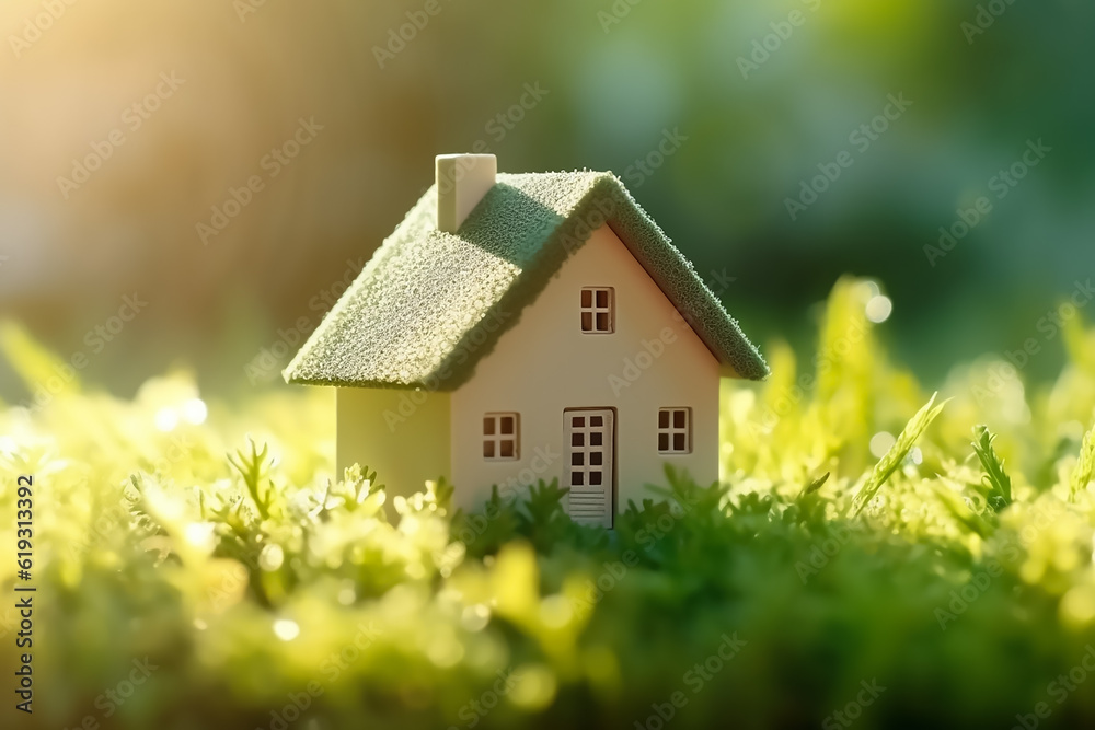 Beautiful small house on the grass, home loan concept Beautiful small house on the grass, home loan concept