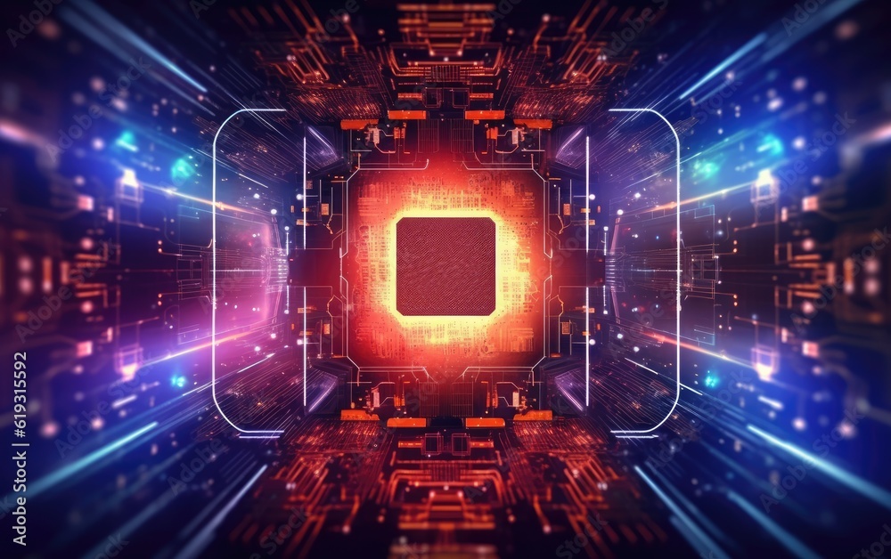 Fototapeta premium Quantum computer database conceptmodern CPU illustration.
